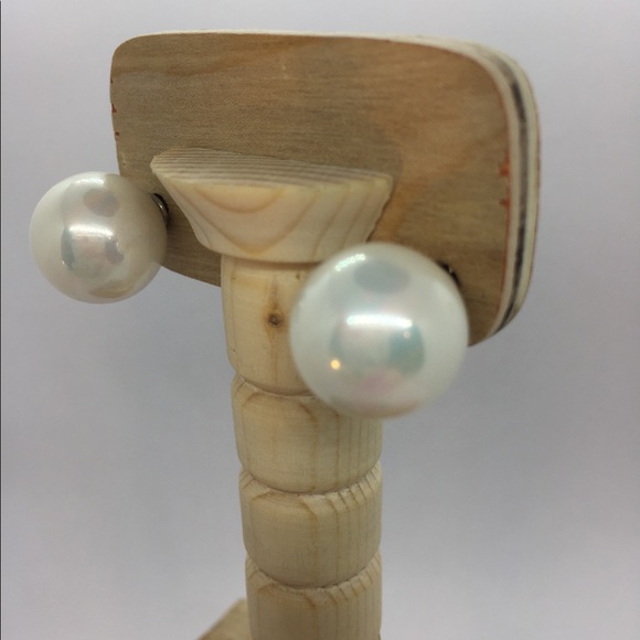 925 White iridescent earrings double stud - Picture 6 of 9